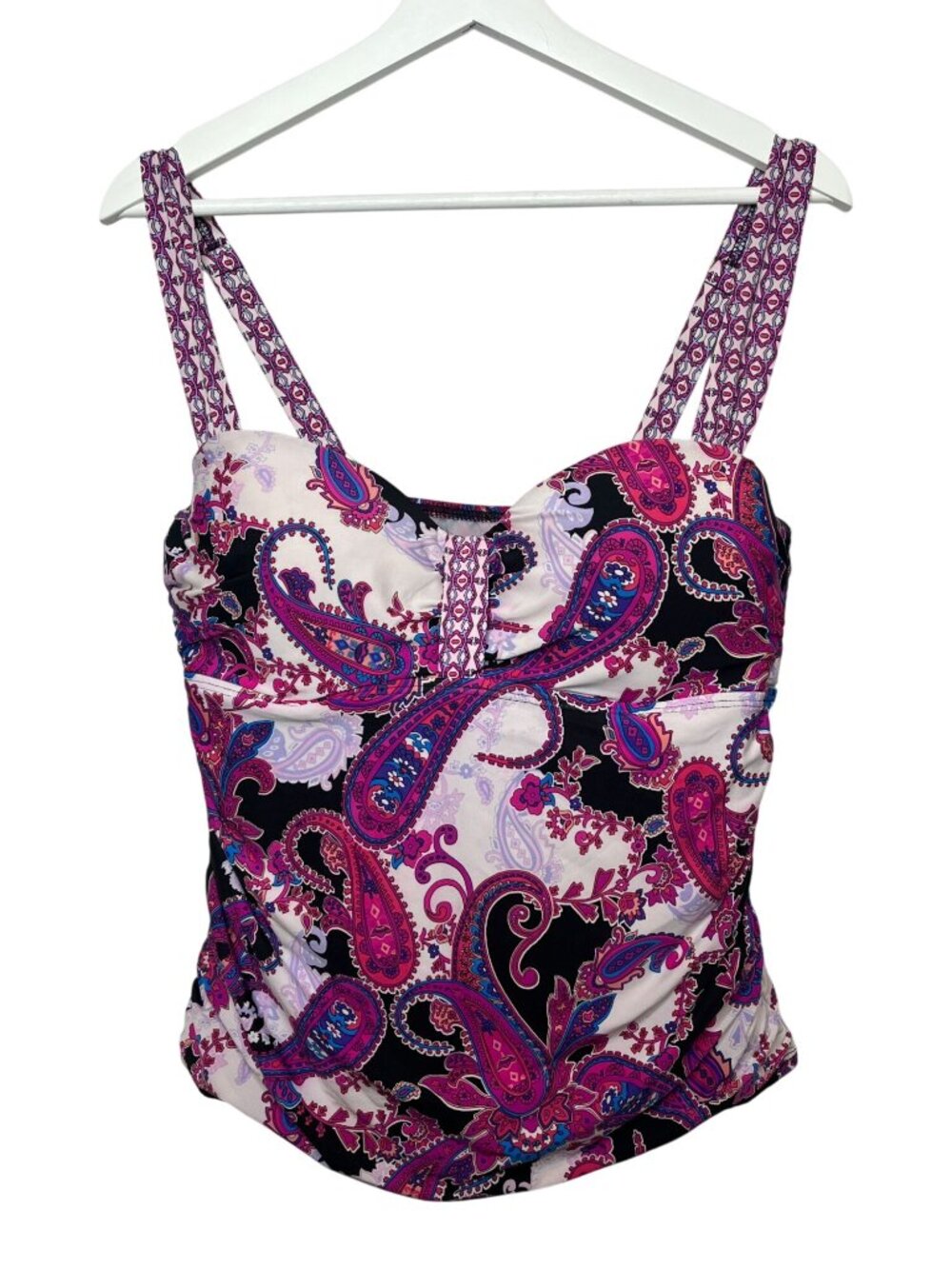 Alex Marie Womens Size 14 Paisley Tankini Top Pink Black Swimwear